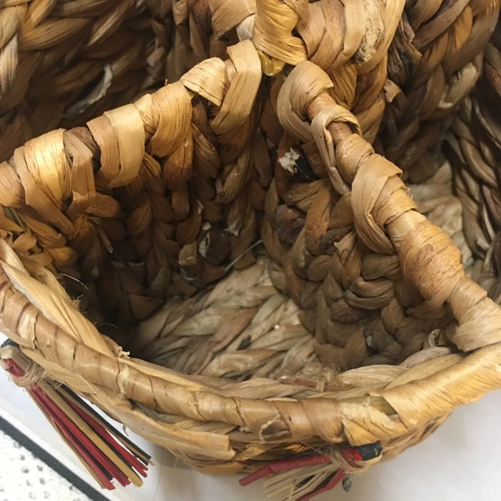 Woven Seagrass Utensil Caddy Tan Tassel 4-Compartment Basket Serving Party